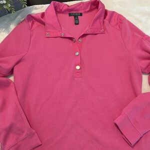 Lauren Ralph Lauren Womens Pullover Sweatshirt Pink Long Sleeve Pockets Collar L